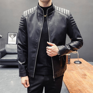 Leather coat men's autumn new leather jacket men's pocket zipper top coat Korean slim casual PU leather coat