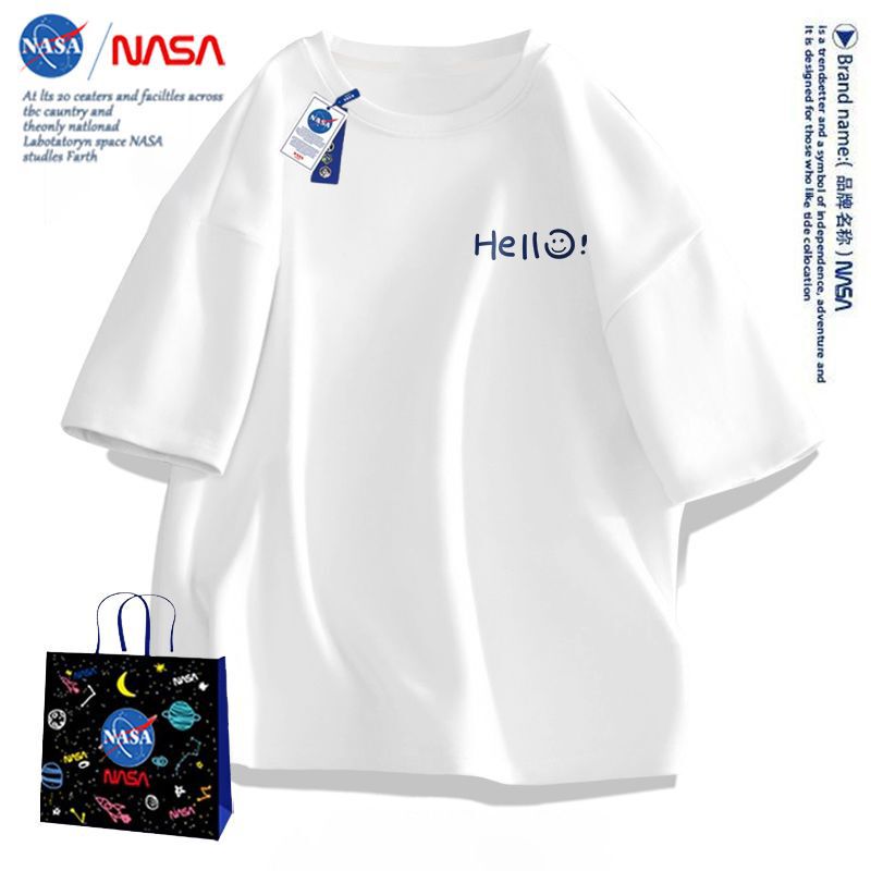 Nasa Pure Cotton Short-Sleeved T-Shirt for Men 2026 New Trendy Brand Loose White Long-Sleeved Summer Youth Shirt Short-Sleeved