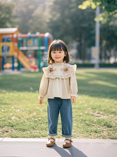 New girls 'summer shirts, Western-style fashionable girls' long-sleeved shirts, summer embroidery flowers, children's clothes