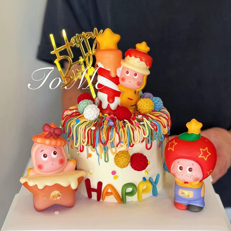 Cute Cartoon Wishing Baby Star Man Cake Decoration Children's Birthday Sponge Doll Candle Baking Plug-In