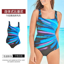 现货欧美外贸新款连体式游泳衣女性紧身亚马逊比基尼bikini