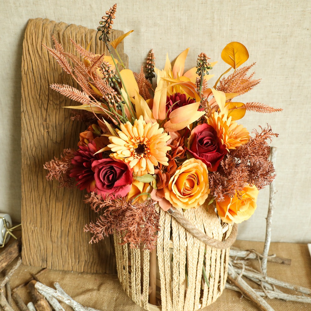 INS style autumn color bouquet manufacturer green plants wholesale artificial flowers fake flowers wedding cross-border decorations YC1061