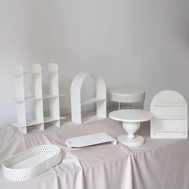 Decoración de postre estilo crema estante de exhibición de bodas estante de decoración de pastel de cumpleaños estante de hierro forjado bandeja de bocadillos