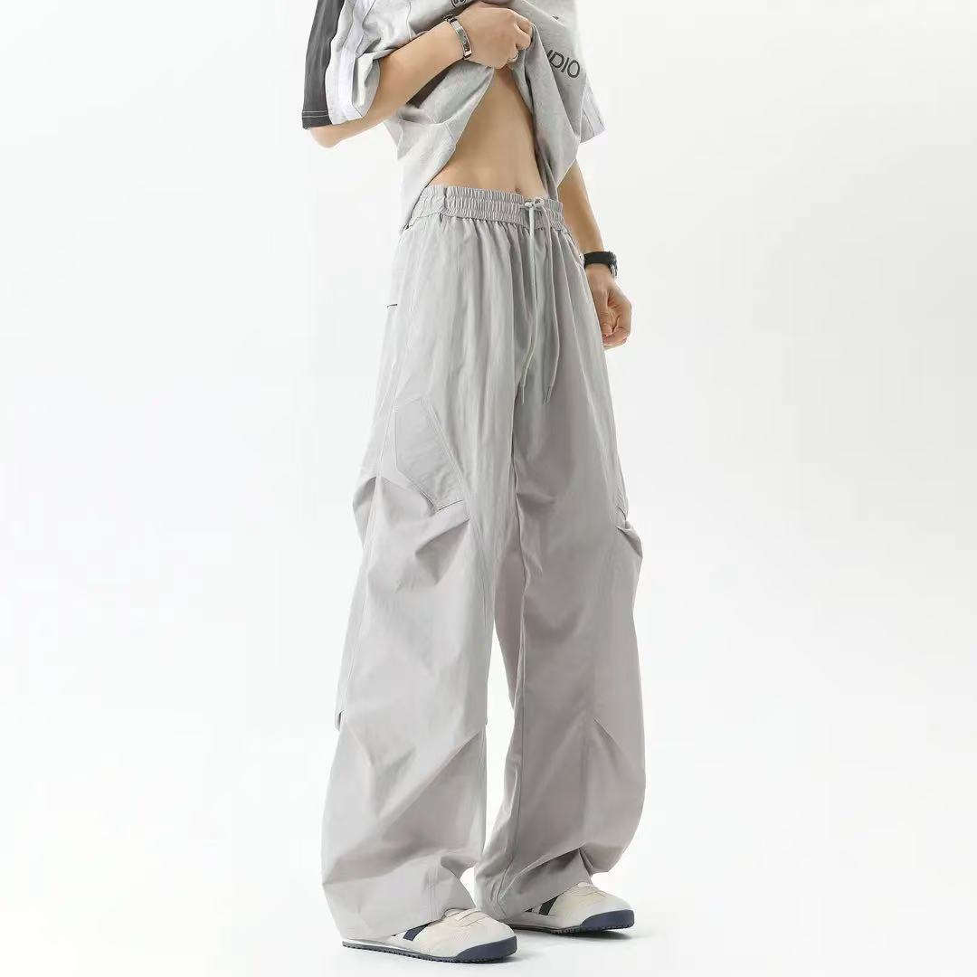 American Style Trendy Cargo Pants for Men, Summer Thin Breathable Quick-Dry Pants, Pleated Hiking Paratrooper Assault Pants, Casual Long Pants