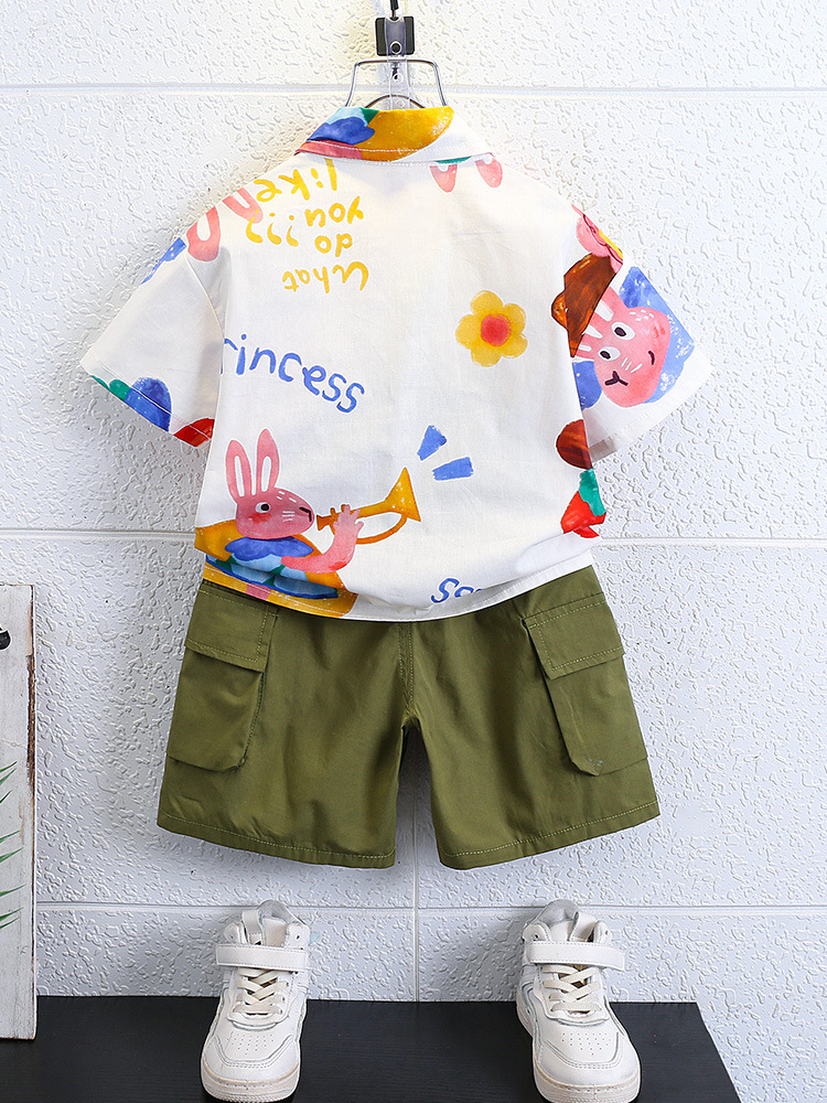 7152 Traje de verano para niños 2025 Nueva camisa coreana para niños de estilo occidental Pantalones cortos de manga corta de verano Traje de dos piezas