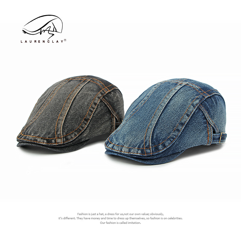 Béret rétro unisexe pour hommes et femmes, casquette en denim délavé, tendance_voghion.com