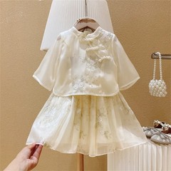Stylish Set for Girls 2023 Summer New Fashion for Baby Girls Chinese Style Top + Skirt Hanfu Two-Piece Set