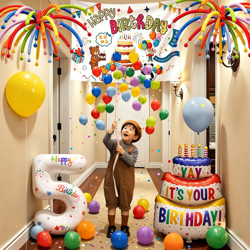 Children's Birthday Balloon Rain Waterfall Pull-String Decoration Scene Setup for 2-Year-Old Boys and Girls Home Party Backdrop 3 Children's Birthday Balloon Rain Waterfall Pull-String Decoration Scene Setup for 2-Year-Old Boys and Girls Home Party Backdrop 3
