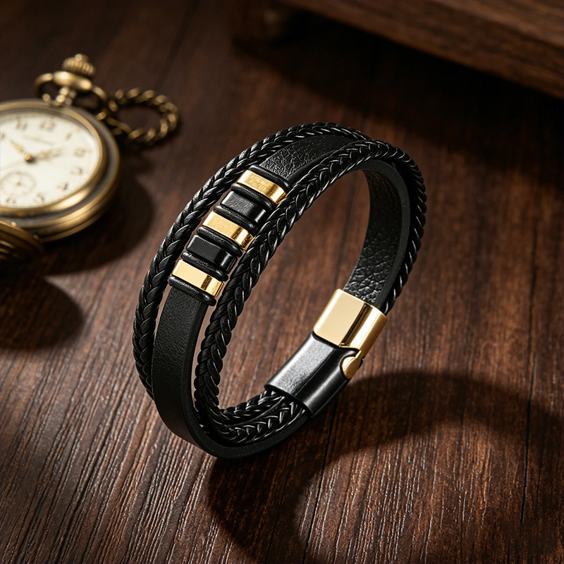 Amazon's best-selling leather bracelet, woven leather cord, men's alloy bracelet, simple and stylish jewelry wholesale Amazon's best-selling leather bracelet, woven leather cord, men's alloy bracelet, simple and stylish jewelry wholesale