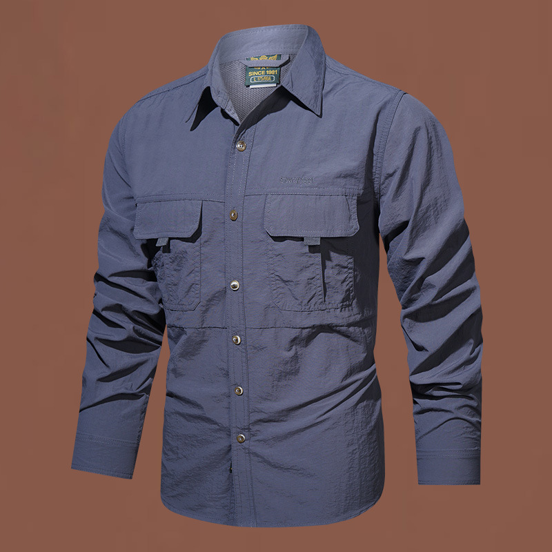 Otoño y invierno nueva camisa táctica de manga larga al aire libre para hombres delgada transpirable multi-bolsillo camisa de secado rápido cuello montañismo hombre