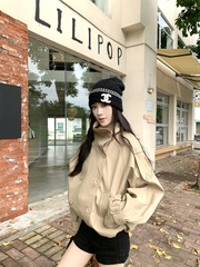 英伦风气质立领风衣女装秋季高级感双排扣卡其色外套宽松短款上衣