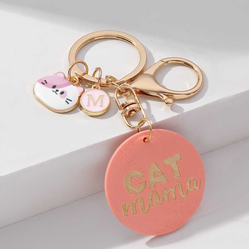 16g Weight Keychain Classification 1 Piece Quantity Casual, Holiday, Daily Occasion Wood Material Mother'S Day Festival Letter, Cat Pattern Unisex Gender Cute Style 1 Piece Letter Cat Keychain Wood Mother'S Day Unisex Cute Keychain 6