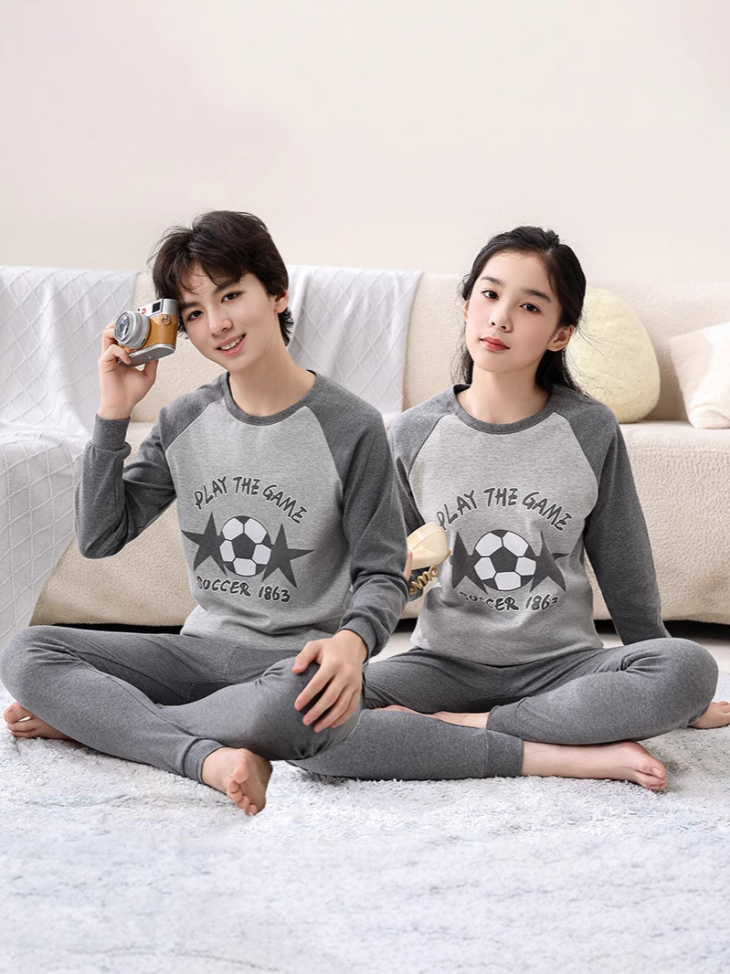 青少年秋衣秋裤套装纯棉秋冬新款学生女男中大童潮棉毛衫睡衣内衣