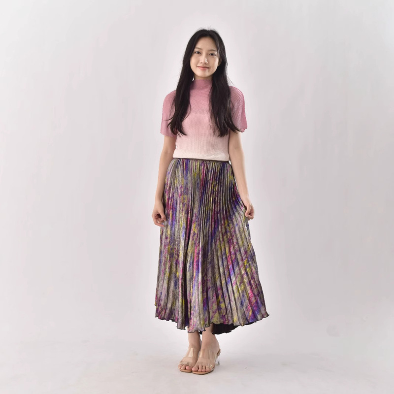 2024 Streamer Metallic Party Shiny Light Luxury High Waist Midi Skirt Elastic Waist Large Skirt Pleated Skirt Half Body