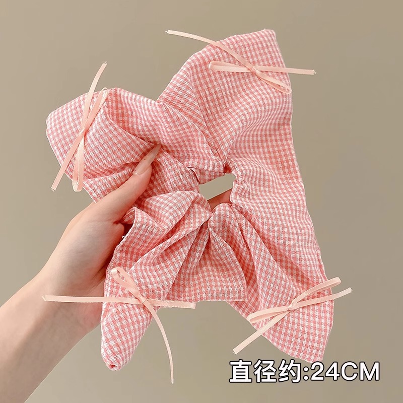 Anillo de pelo de intestino grueso súper grande coreano para mujer 2025 nuevo estilo de alta gama cordón de pelo de encaje plisado temperamento dulce cuerda de cabeza de flor