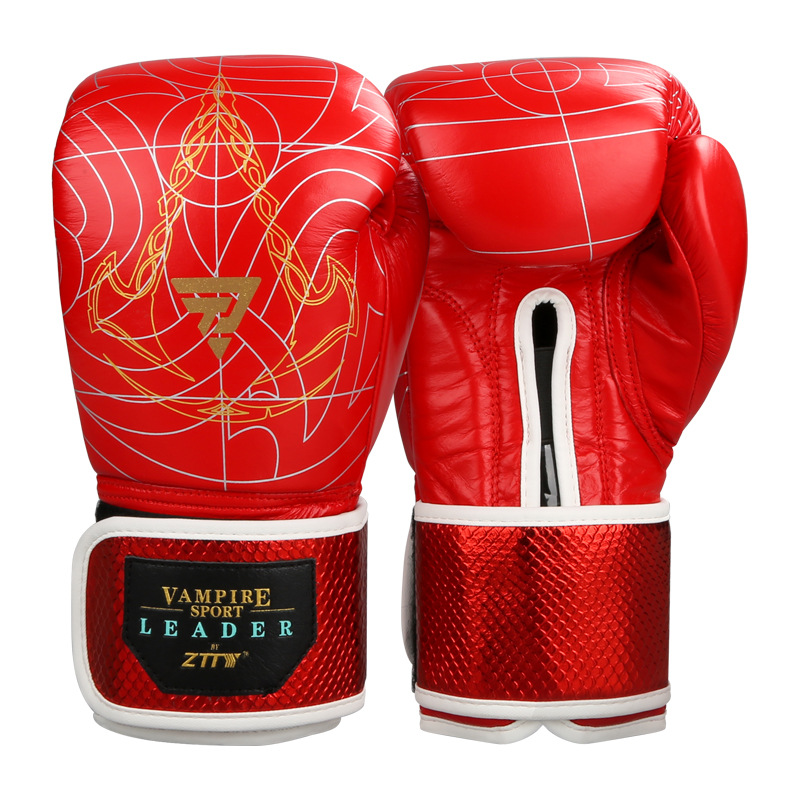 ZTTY guantes de boxeo de cuero brillante Correa Sanda lucha adulto masculino y femenino entrenamiento profesional guantes de boxeo tailandés fábrica al por mayor