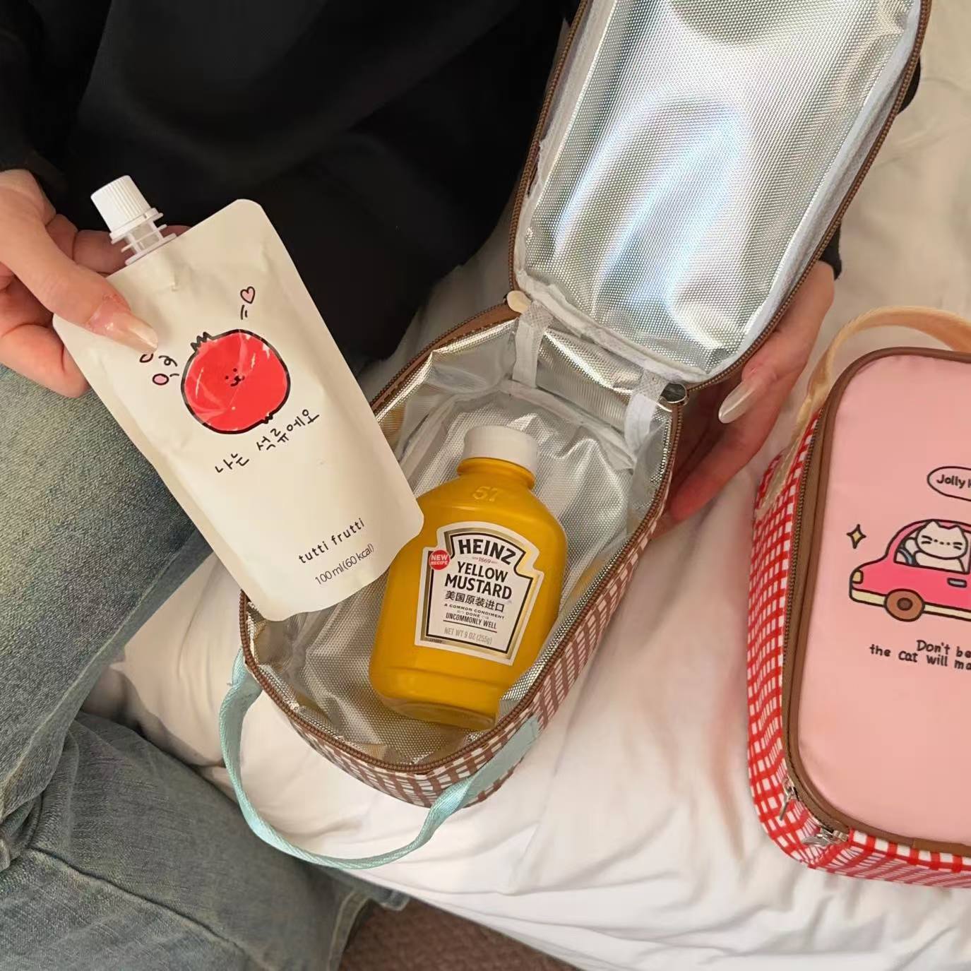 estilo japonés de dibujos animados cachorro bolsa de almuerzo de aluminio grueso bolsa de mano bolsa de oficina mini bolsa de almuerzo