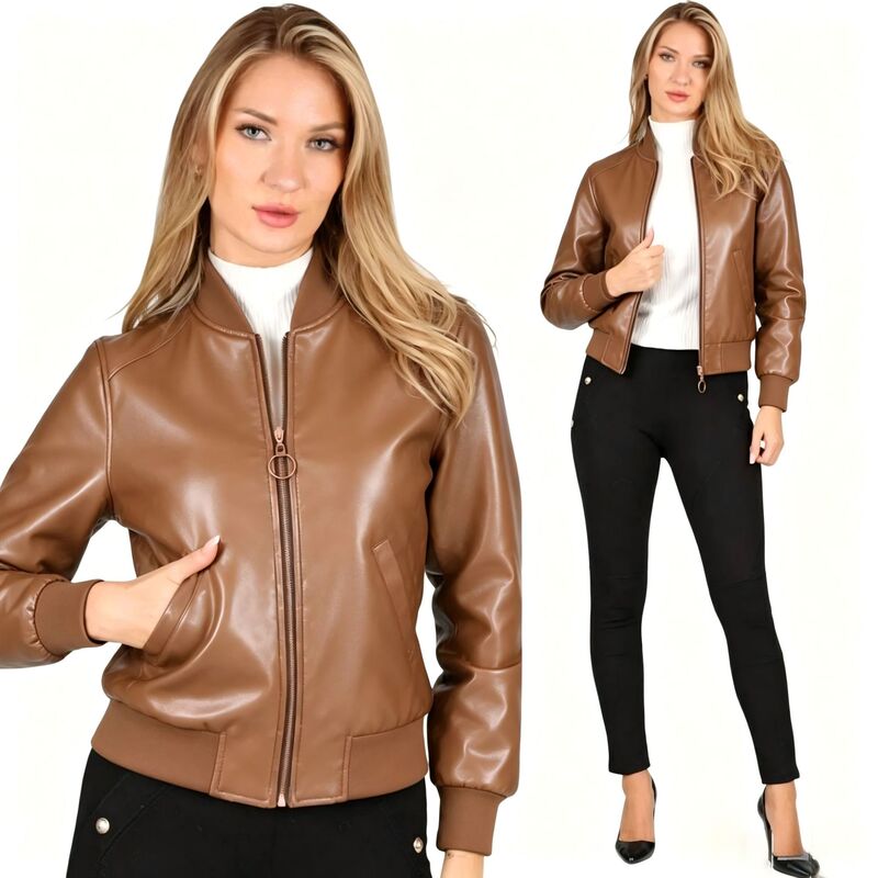 Foreign Trade Women's Leather Jacket S-4Xl Fashionable Loose-Fitting Zippered Casual Stylish Coat Q6303