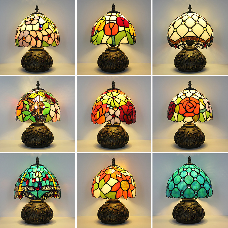 New Tiffany American Retro Table Lamp Living Room Study Stained Glass Handicraft Lampshade Lamp American Table Lamp