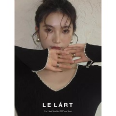 现货 复古高级上衣设计感法式珍珠边修身长袖百搭针织衫女打底衫