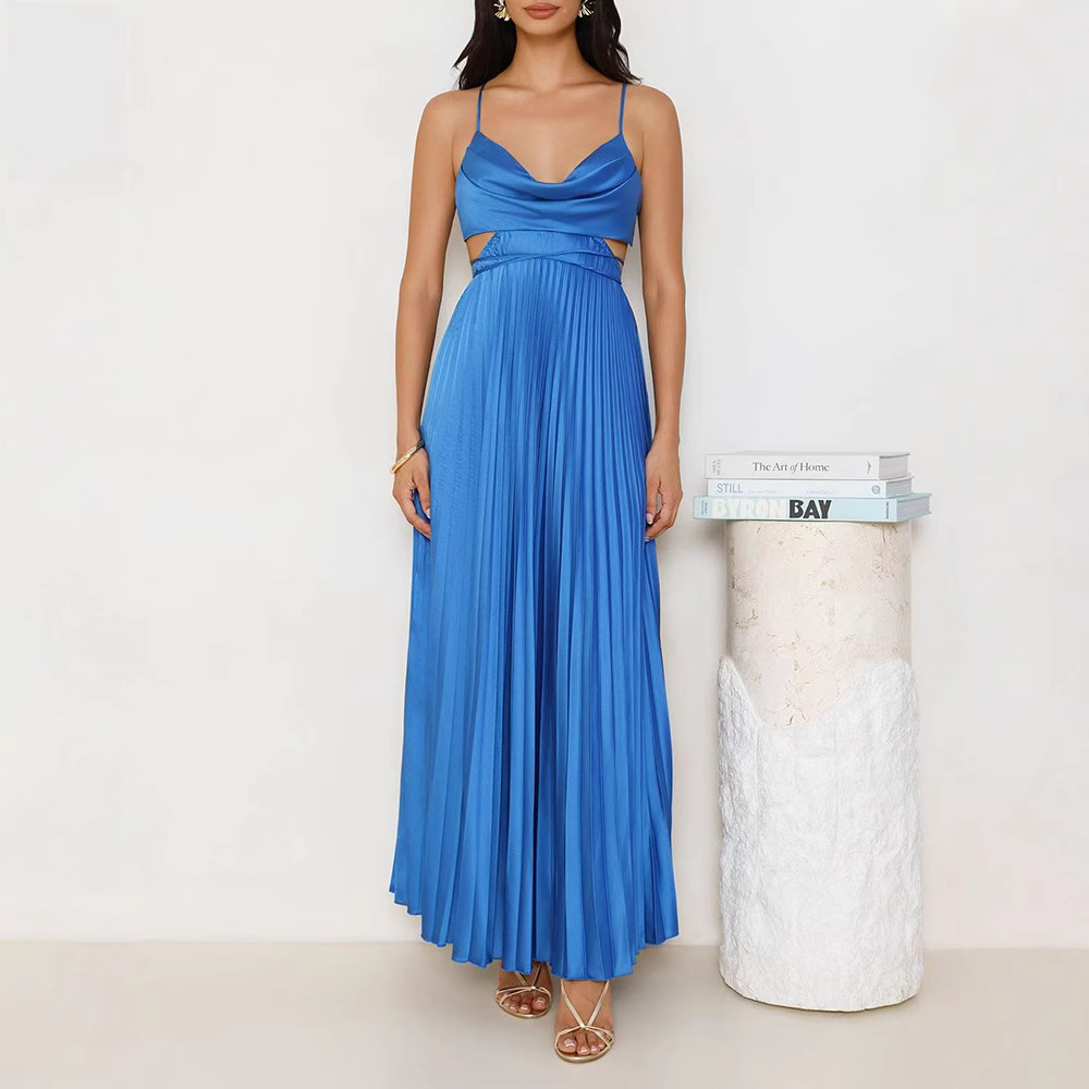 Women's Clothing Summer Vacation Sleeveless Long Dress For Women Pleated European And American Style_ecoleips.com