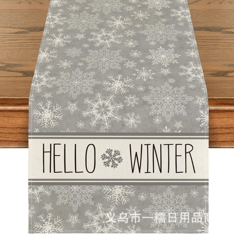 国境を越えて人気のクリスマステーブル旗サンタクロースヘラジカ雪だるま亜麻プリント客間茶卓装飾品|undefined