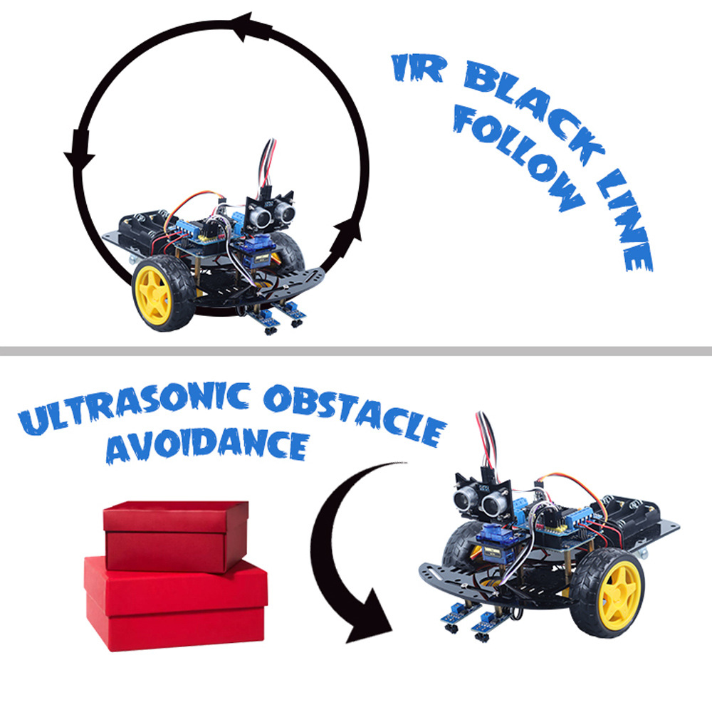 Compatible with Arduino intelligent robot two-wheel ultrasonic obstacle avoidance DIY trolley kit infrared robot kit