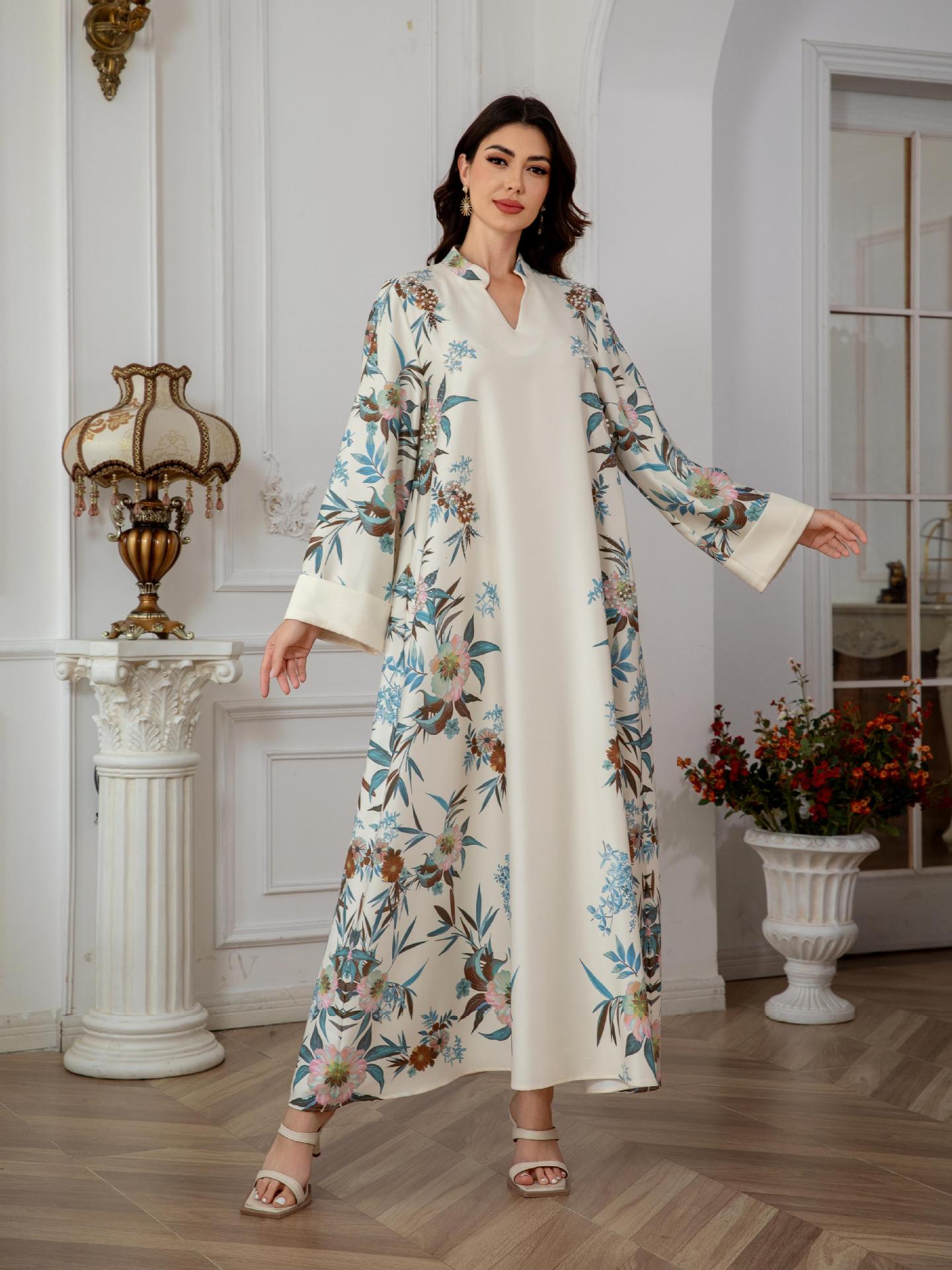 SW0803 Middle East Cross-Border Muslim Women's Robe Dubai Printed Long Dress Elegant And Stylish_ecoleips.com