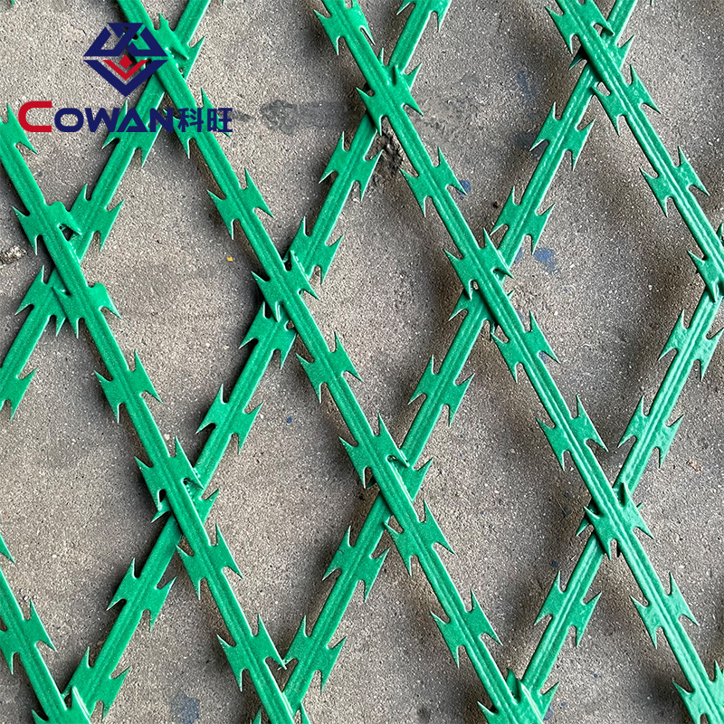 Hoja galvanizada de la inmersión caliente alambre de púas anti-robo red doble espiral hoja Red Anti-escalada alambre de púas verde