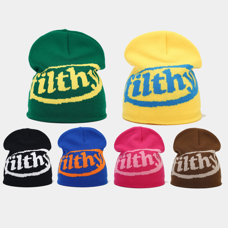 Neuer Jacquard-Strickpullover mit Buchstaben für Männer und Frauen, winddichte Ohrenschutzmütze für den Außenbereich im Herbst und Winter_voghion.com