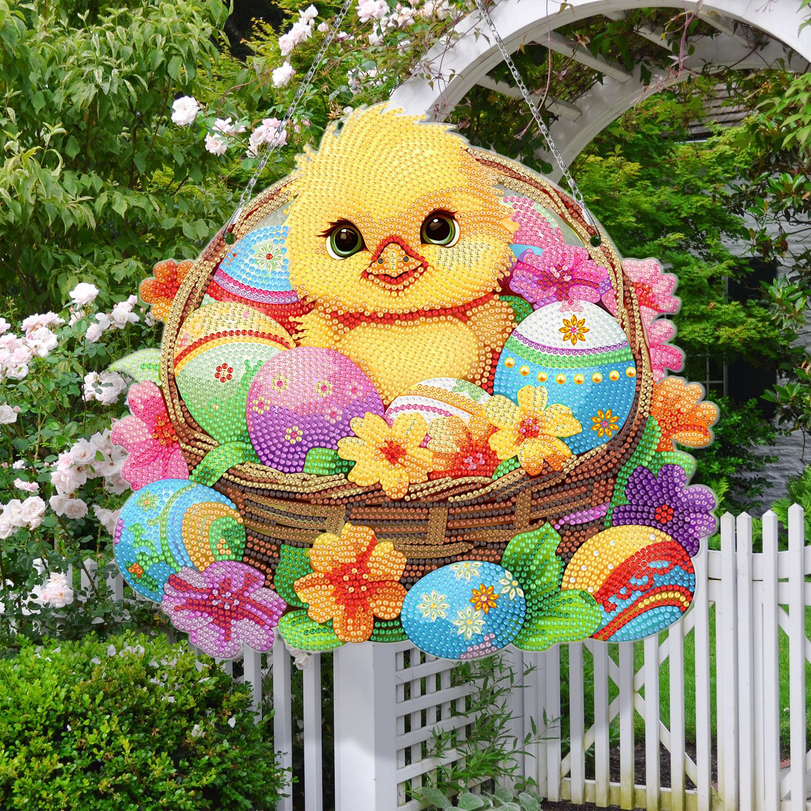 Accesorios para pintura de diamantes, pegatinas de diamantes hechas a mano con diseño de círculo de Pascua, decoraciones colgantes de Pascua, pinturas decorativas para sala de estar, disponibles para venta al por mayor