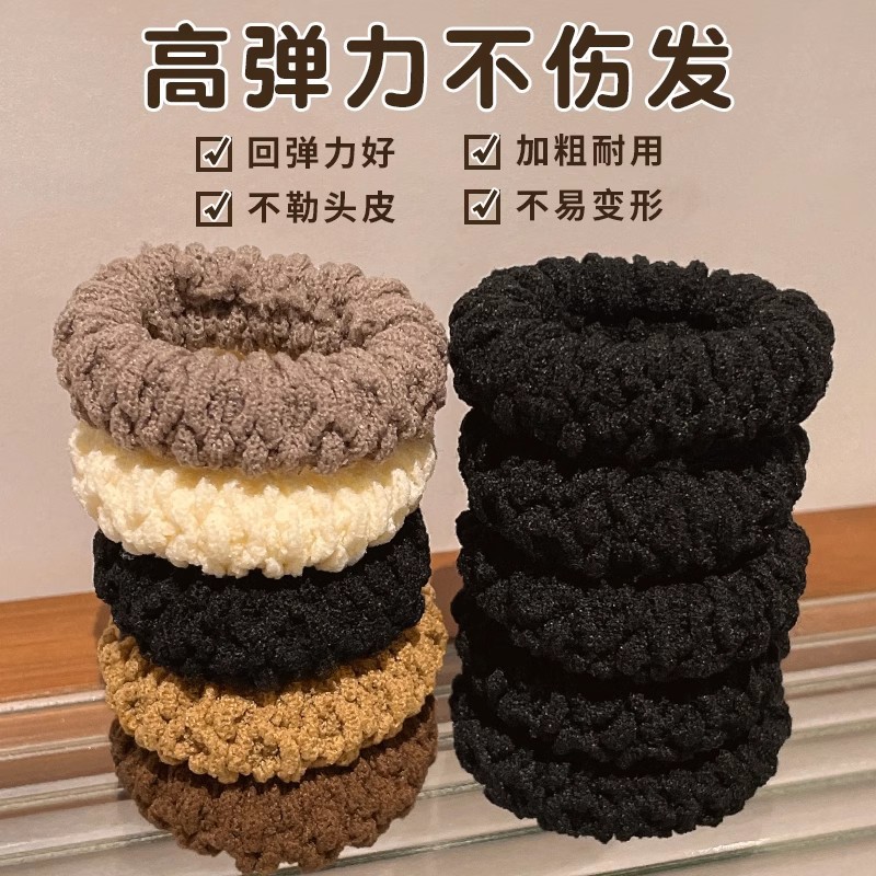 Cuerda para la cabeza de alta elasticidad y duradera para las niñas con un anillo para el cabello de cola de caballo alto para las mujeres 2025 nueva cuerda para el cabello de felpa de otoño e invierno ensanchada y engrosada