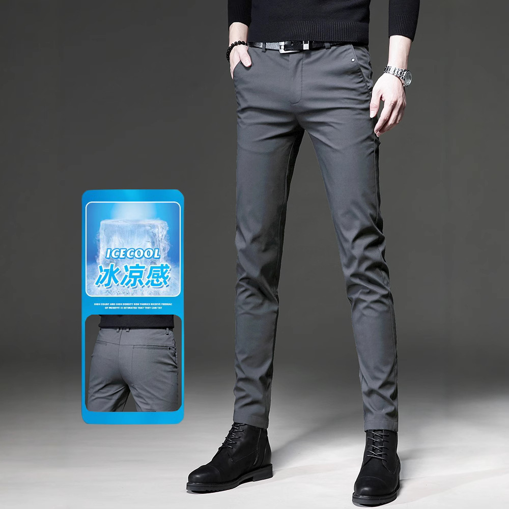 High-End Slim-Fit Luxury Business Pants for Men, New Spring and Autumn Elastic Tapered Pants, Summer Thin Casual Dress Pants for Men