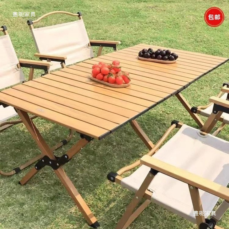 Outdoor Folding Table Aluminum Alloy Egg Roll Table Portable Camping Table Picnic Table and Chair Set