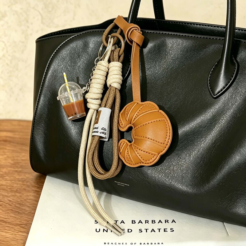 Cross-Border Leather Croissant Bag Milk Tea Coffee Ice Cream Accessories Pendant Bag Pendant Handmade Woven Rope Keychain Cross-Border Leather Croissant Bag Milk Tea Coffee Ice Cream Accessories Pendant Bag Pendant Handmade Woven Rope Keychain