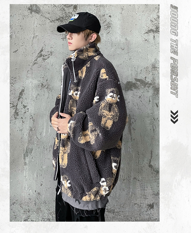 Abbigliamento maschile Giacca alla moda in lana d'agnello Giacca da orso robot Cappotto in cotone con spalle cadenti larghe_voghion.com