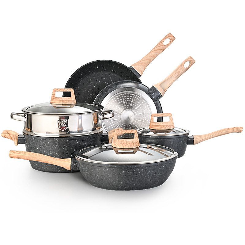 Comercio exterior transfronterizo Piedra médica Olla de sopa de doble oreja Olla antiadherente Olla de aluminio para el hogar Cocina de inducción sin humo de aceite Estufa de gas