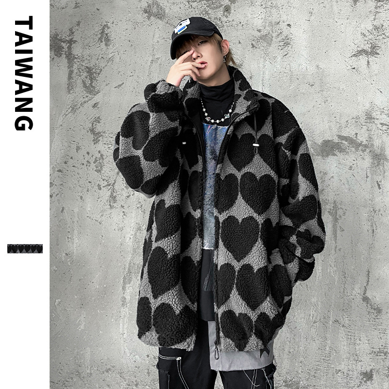Men's Clothing brand loose lamb wool jacket for men 2024 autumn and winter new style jacket black heart cotton coat for men_voghion.com