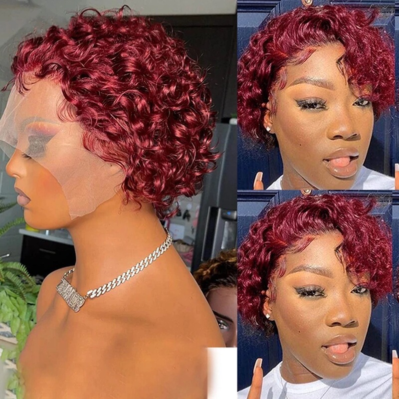 Front Lace African Small Curls Burgundy Short Curly Hair Short Wig Fluffy Small Curls Women's Wig European and American Wig