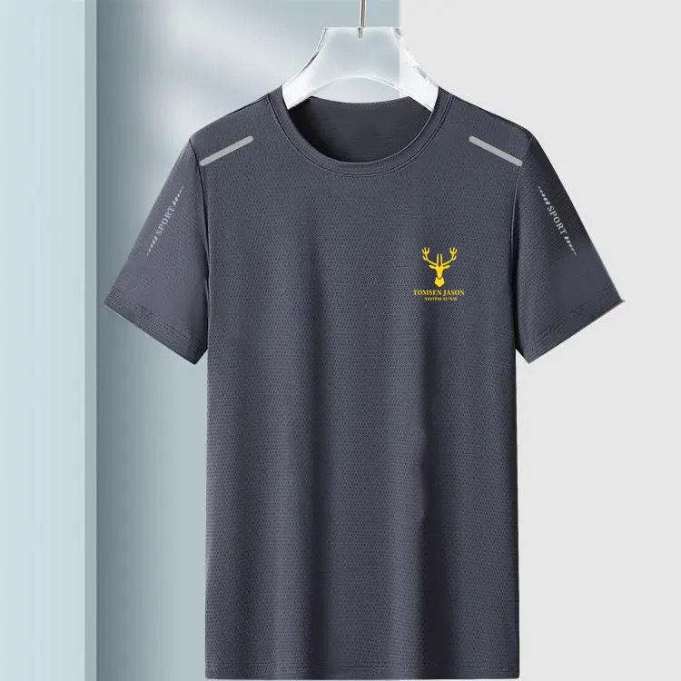 Verano nuevo estilo de moda de hielo camiseta de mangas cortas hombre deporte de mangas cortas malla transpirable tendencia versátil ropa superior