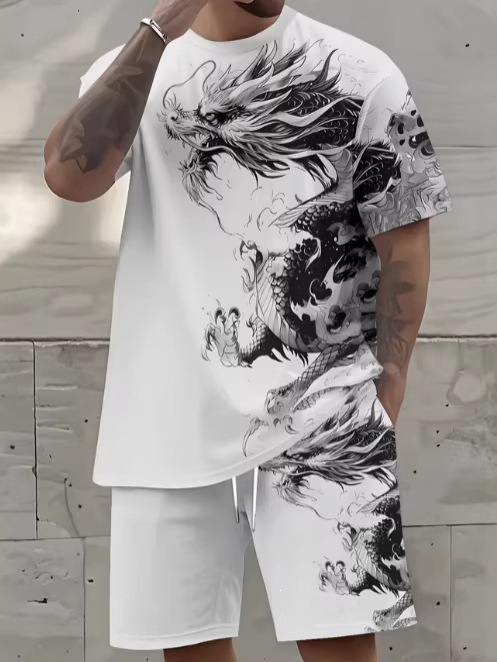 Men's Clothing Men's Casual Summer Set Breathable Cotton T-Shirt And Shorts Two-Piece Outfit_viptrois.com