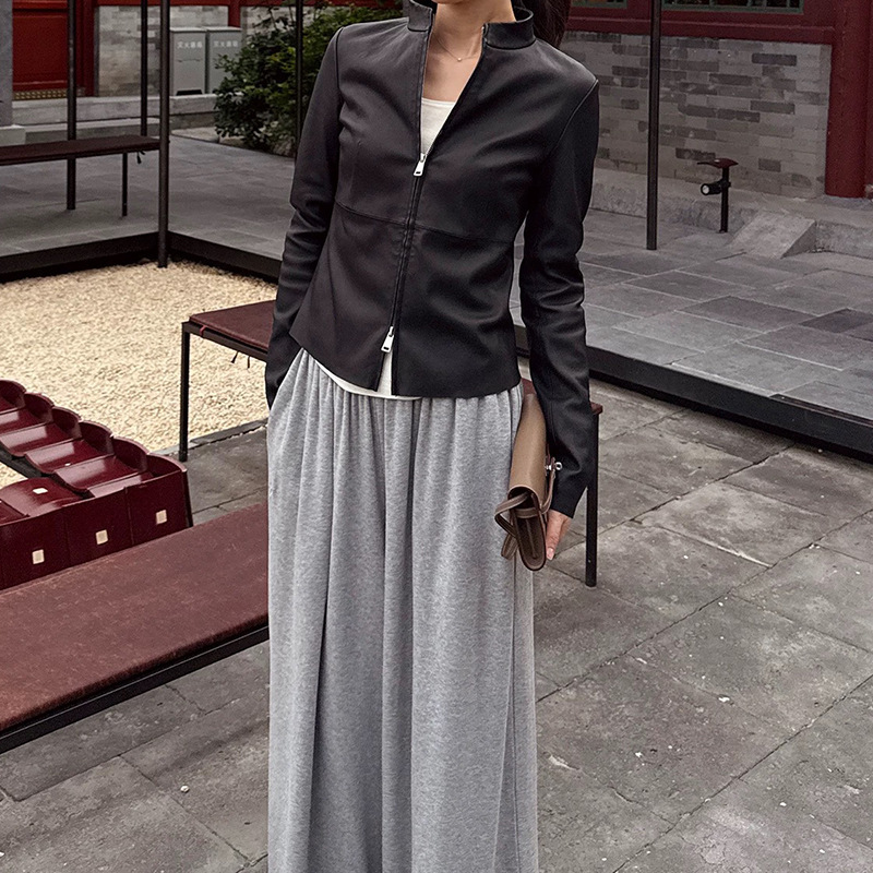 High Elasticity Sheepskin Genuine Leather Yoga Leather Jacket Women's Short 2025 New Slim Leather Old Money Style Jacket Trendy