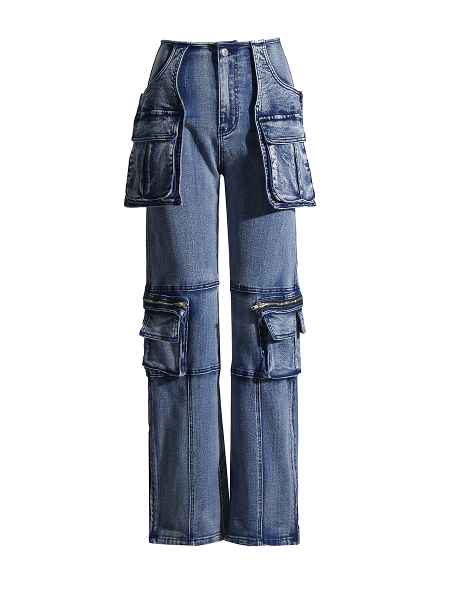Jeans de Pierna Recta para Mujer, Diseño Primavera 2026, con Bolsillos Grandes y Parches, Pantalones Largos Ajustados, para Comercio Exterior Transfronterizo