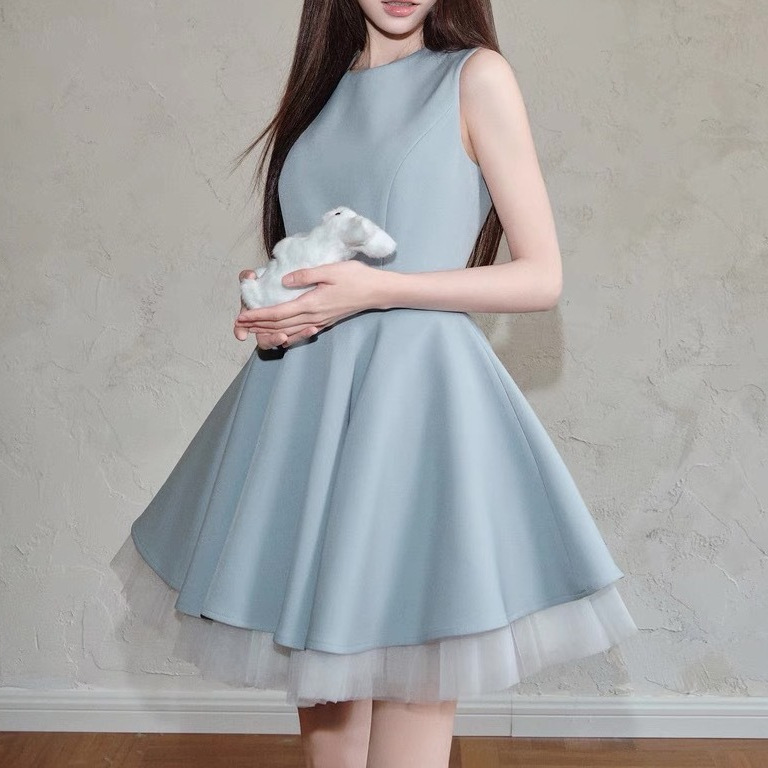 Avenement/Contrast Color Mesh Splicing Sleeveless French Hepburn Dress Elegant Waist Tutu Skirt Ballet Skirt Avenement/Contrast Color Mesh Splicing Sleeveless French Hepburn Dress Elegant Waist Tutu Skirt Ballet Skirt