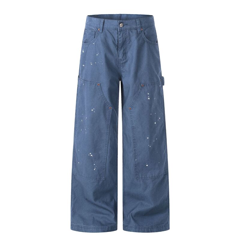 K5627 American Retro High Street Unisex Vintage Washed Deconstructed Splash-Ink Design Men's Loose Wide-Leg Jeans