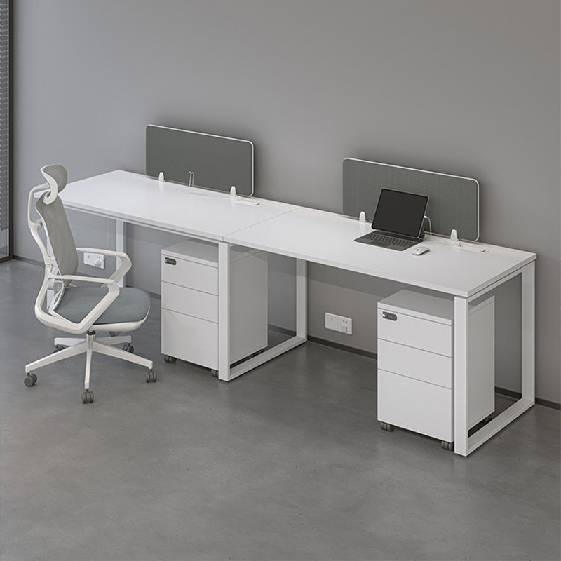 Mesa de oficina de doble personal blanca moderna simple con gabinete móvil de pantalla de estación de trabajo de personal de oficina mesa y silla de computadora