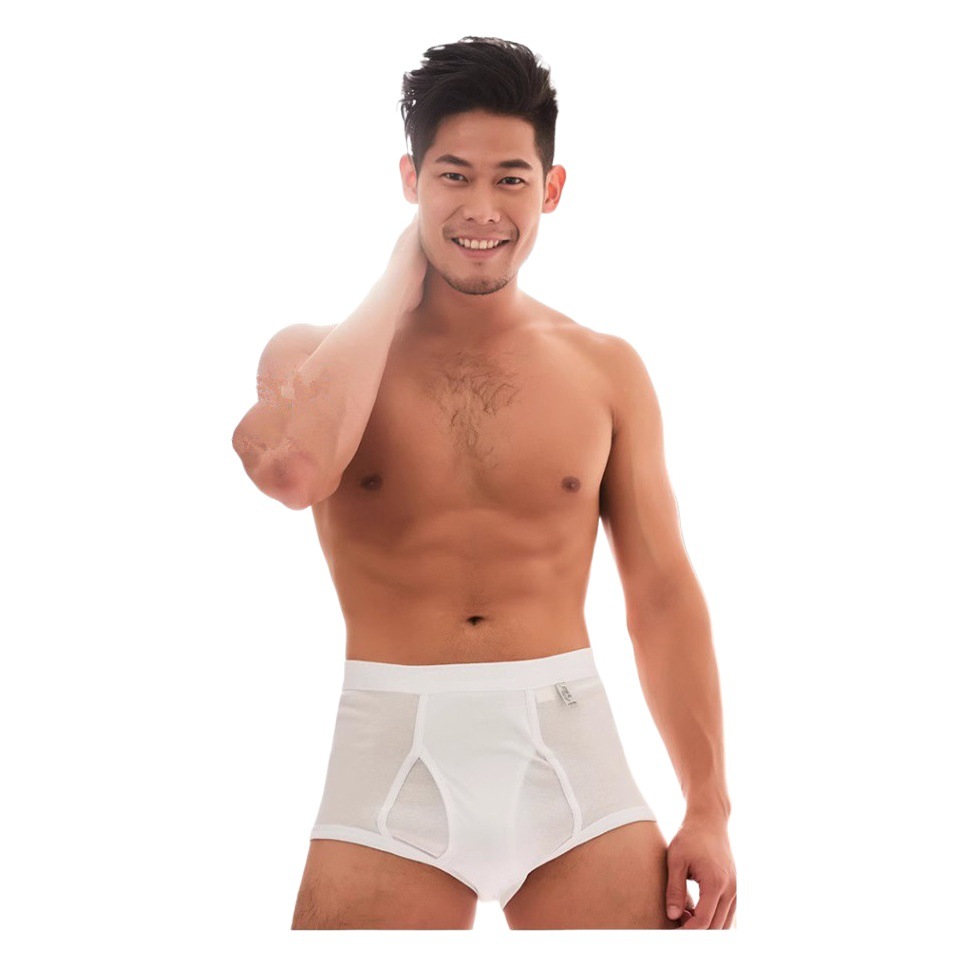 Yiershuang cotton shorts men's cotton briefs rib briefs high waist loose breathable cotton underwear White