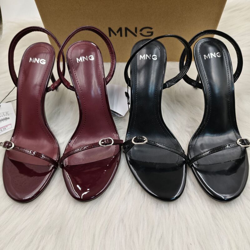 2026 New Women's Shoes: Black Buckle Decorated Patent Leather Effect Stiletto Heel Back-Strap Sandals for Women 2026 New Women's Shoes: Black Buckle Decorated Patent Leather Effect Stiletto Heel Back-Strap Sandals for Women