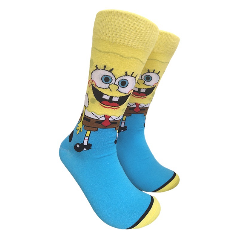 Calcetines de moda de dibujos animados de suministro de punto transfronterizo su Yu esponja bebé película hombres y mujeres calcetines de media pantorrilla