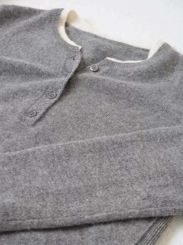 グレーベルベットボトムシャツ秋冬シンプルニッチフェイクツーピースラウンドネックトップスリムフィットハイエンドインナーセーター|undefined